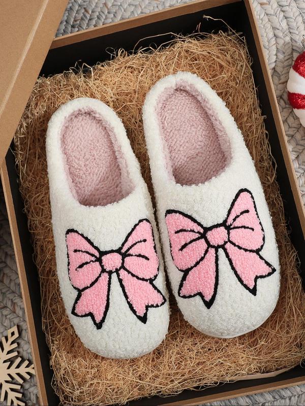 Women's Cute Gingerbread Man Pattern Plush Slippers, Casual Soft Comfortable Home Slippers, Warm Slippers for Indoor & Outdoor Use for Fall & Winter Indoor Slippers