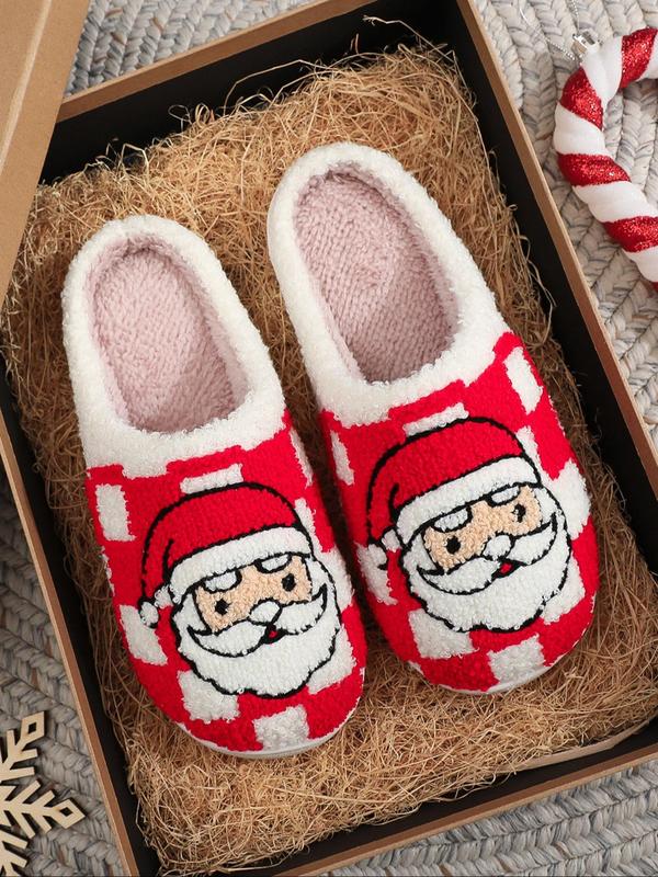 Women's Cute Gingerbread Man Pattern Plush Slippers, Casual Soft Comfortable Home Slippers, Warm Slippers for Indoor & Outdoor Use for Fall & Winter Indoor Slippers