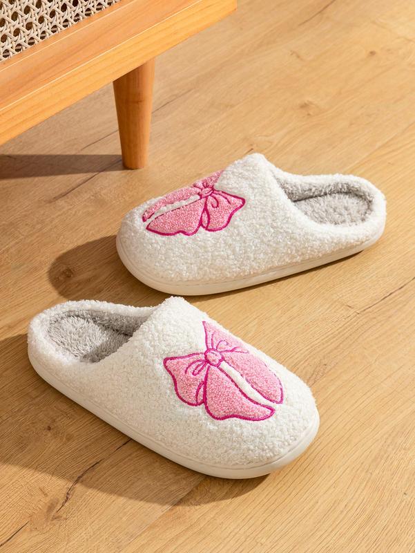 Pink Cute Bow Slip-On Slippers For Women’s  Indoor Casual Home Wear winter slipper woman slipper warm slipper Women's Fuzzy Women's Soft.  woman gift