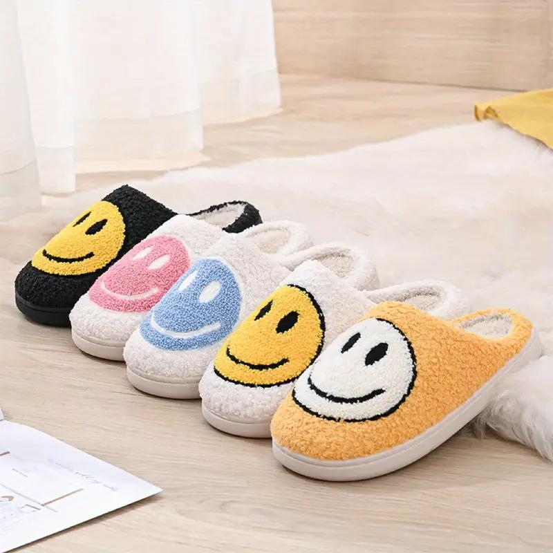 Womens Cotton Slippers Smiling Face Slippers Men Warm Fuzzy -Slip House Shoes Comfortable Cotton Slippers Home Bedroom Shoes Indoor & Outdoor