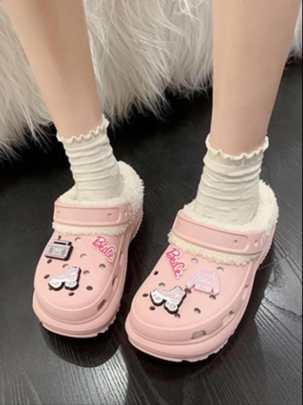 Women's Cute Cartoon Pattern Decoration Non-slip Plush Slippers, Casual Soft Comfortable Vented Clogs, Warm Slippers for Indoor & Outdoor Use for Winter