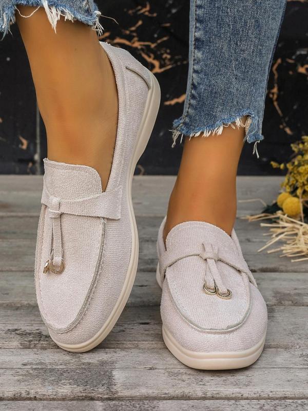 Women's Fashionable Solid Color Knot Design Slip-on Loafers, Elegant Lightweight Flat Loafers for Daily Life, Casual Comfortable Breathable Imitation Suede Shoes