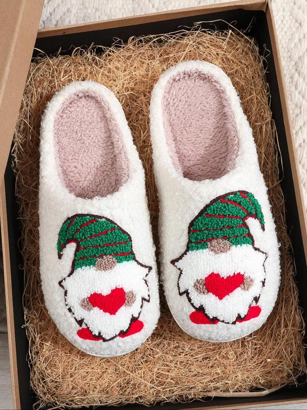 Women's Cute Gingerbread Man Pattern Plush Slippers, Casual Soft Comfortable Home Slippers, Warm Slippers for Indoor & Outdoor Use for Fall & Winter Indoor Slippers