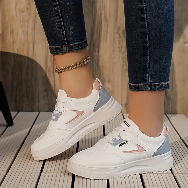 Women's Casual & Fashion Sneakers, Letter Patch Color Block Skate Shoes, Low Top Lace Up Shoes