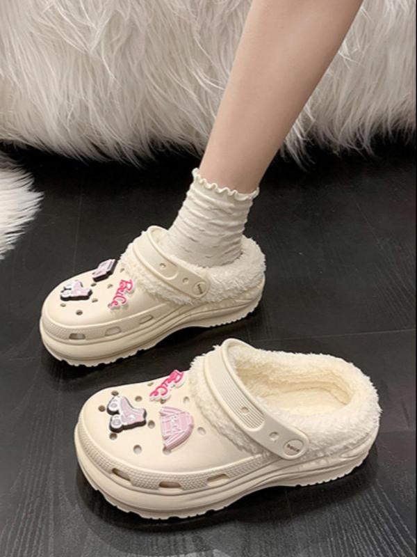 Women's Cute Cartoon Pattern Decoration Non-slip Plush Slippers, Casual Soft Comfortable Vented Clogs, Warm Slippers for Indoor & Outdoor Use for Winter