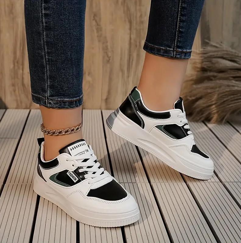 Women's Casual & Fashion Sneakers, Letter Patch Color Block Skate Shoes, Low Top Lace Up Shoes