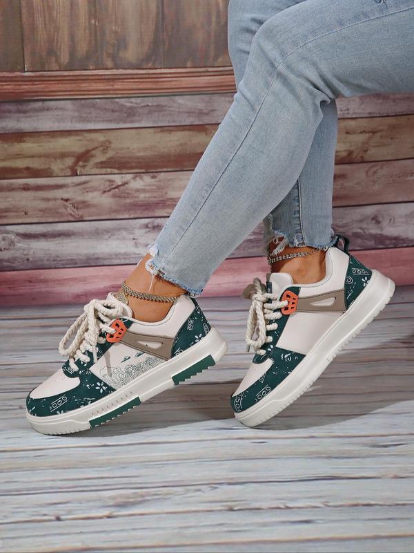 Women's Fashionable Patchwork Design Lace Up Low Top Sneakers, Casual Comfortable Sports Shoes for Daily Wear, Female All-match Round Toe Shoes for Daily Wear