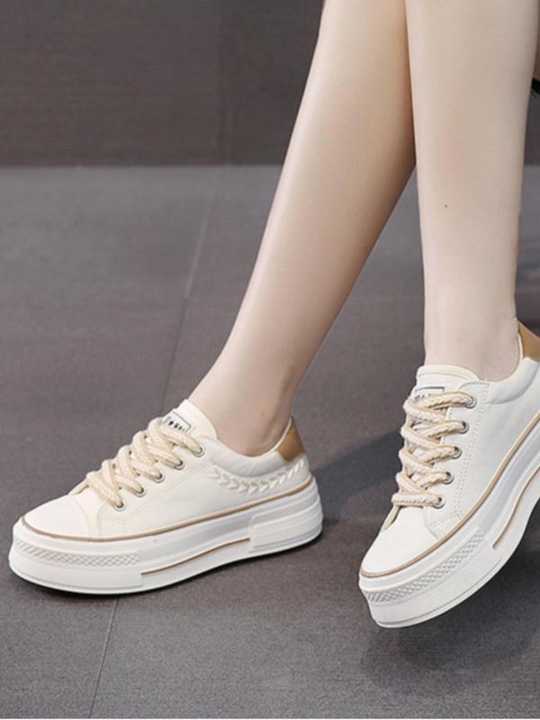 Women's Fashionable Lace Up Low Top Sneakers, Casual Comfortable Breathable Sports Shoes, Female All-match Round Toe Shoes for Daily Wear