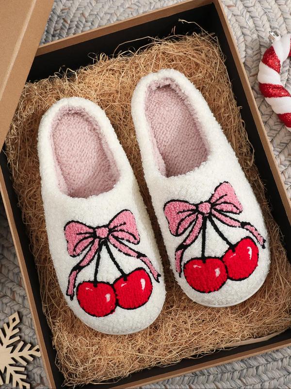 Women's Cute Gingerbread Man Pattern Plush Slippers, Casual Soft Comfortable Home Slippers, Warm Slippers for Indoor & Outdoor Use for Fall & Winter Indoor Slippers