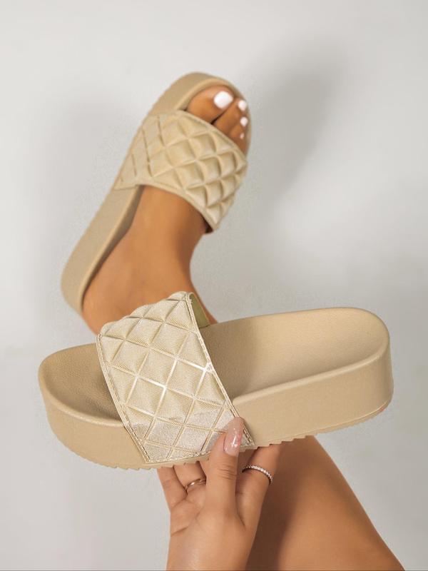 2024 Summer Women's Solid Color Quilted Slip on Flatform Sandals, Casual Comfortable Non-slip Wedge Sandals for Summer, Female All-match Open Toe Shoes for Daily Wear