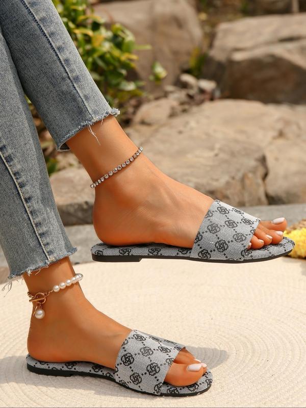 Women's Fashionable Floral Pattern Slip on Sandals, Casual New Trend Flat Sandals, Summer Beach Sandals for Women & Girls