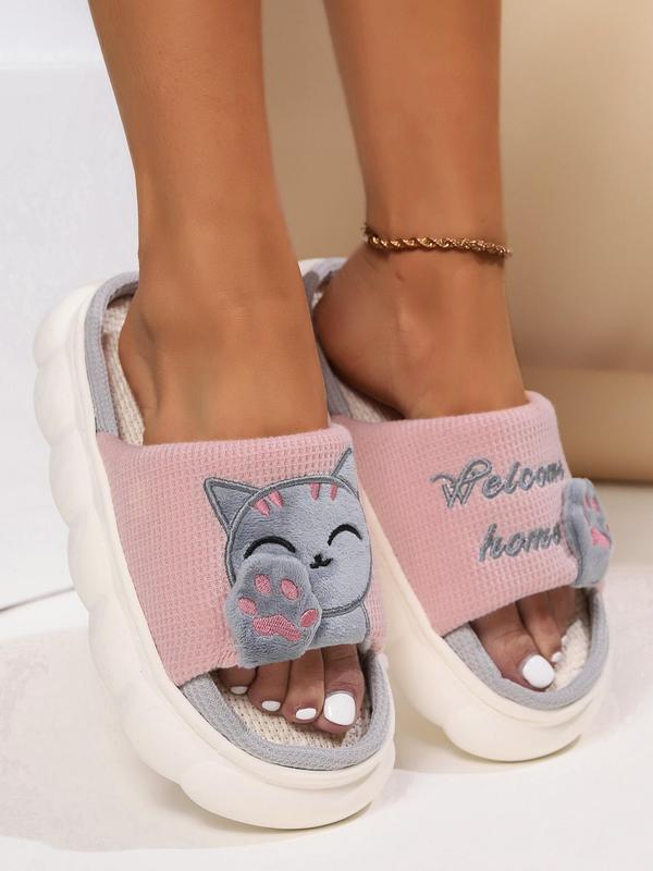 Women's Cute Kitten Design Slippers, 2024 New Style Casual Soft Comfortable Home Slippers for Couple, Non-slip Slippers for Indoor & Outdoor Wear