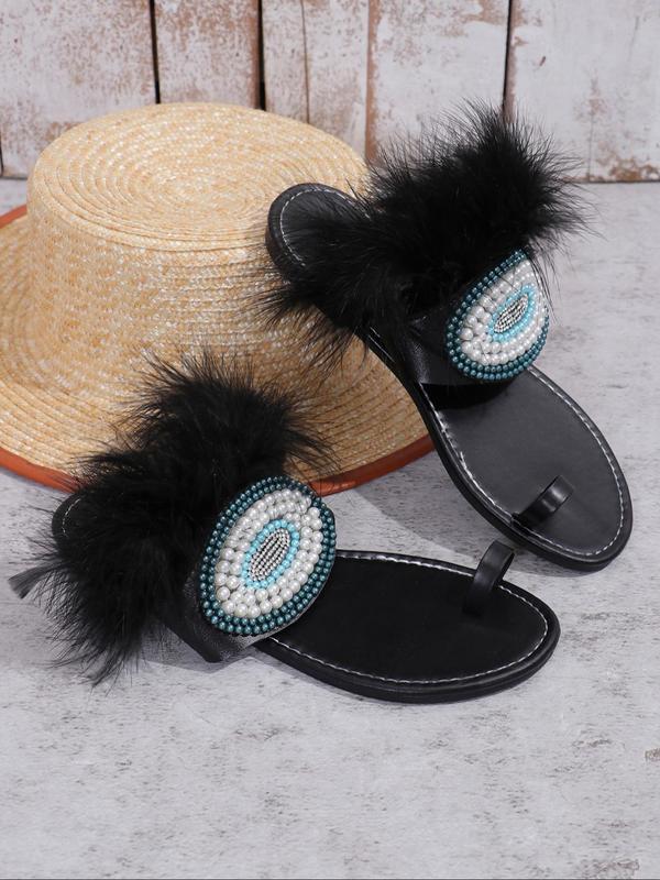 Women's Fashionable Faux Pearl & Rhinestone Decorated Slides, Casual Comfortable Flat Sandals for Summer, Non-slip Slippers for Indoor & Outdoor Wear