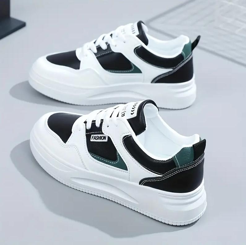 Women's Casual & Fashion Sneakers, Letter Patch Color Block Skate Shoes, Low Top Lace Up Shoes