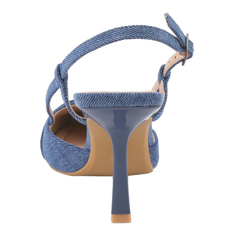 Belovely Denim Slingback Heels, Closed Pointed Toe, Strappy Ankle Buckle Stiletto,Stylish Walking Shoes for Women comfy heels Girl Footwear daily wear