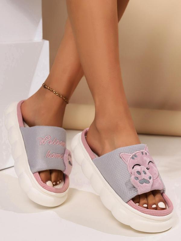 Women's Cute Kitten Design Slippers, 2024 New Style Casual Soft Comfortable Home Slippers for Couple, Non-slip Slippers for Indoor & Outdoor Wear