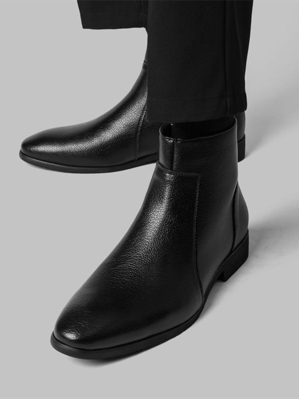 Men's Business Fashion Zipper Design Boots, Simple Casual Pointed Toe Boots for Work Office, Male All-match Shoes for Daily Wear