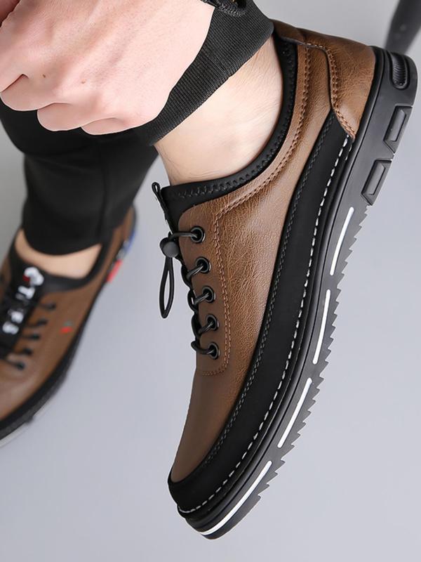 Men's 2024 Fashion Plain Lace Up Dress Shoes, Classic Pu Leather Walking Shoes for Daily Wear, Business Casual Easily Wiped Clean Soft Shoes for Men, Comfortable Footwear