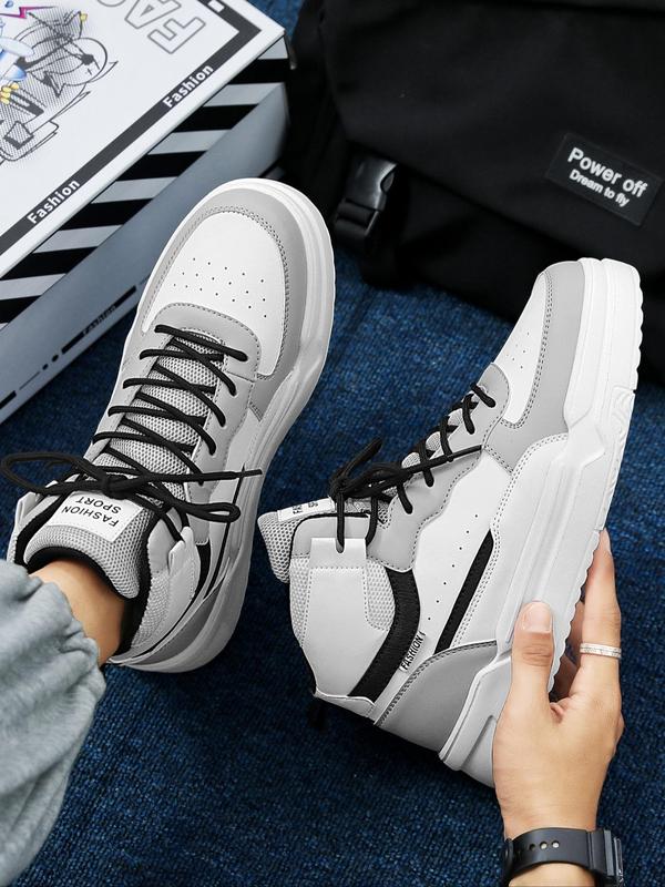 Men's Fashion Letter Patch Patchwork Design Lace Up Front High Top Sneakers, Casual Breathable Comfortable Sports Shoes for Daily Wear, Perfect for Students and Outdoor Sports, for Fall