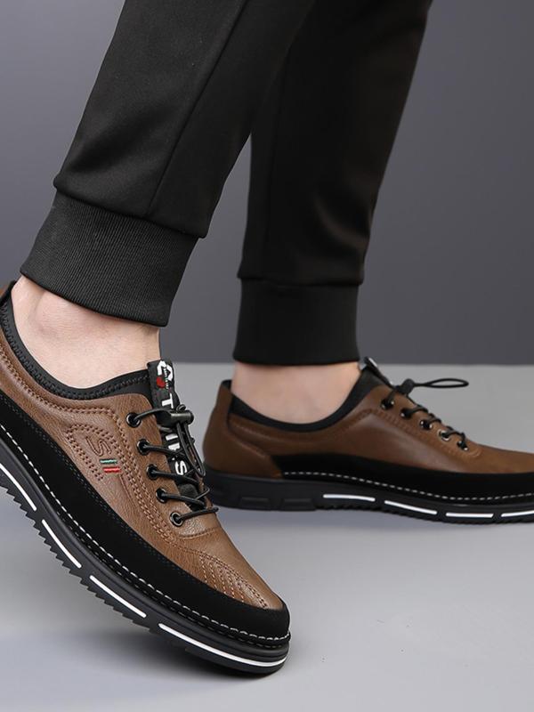 Men's 2024 Fashion Plain Lace Up Dress Shoes, Classic Pu Leather Walking Shoes for Daily Wear, Business Casual Easily Wiped Clean Soft Shoes for Men, Comfortable Footwear