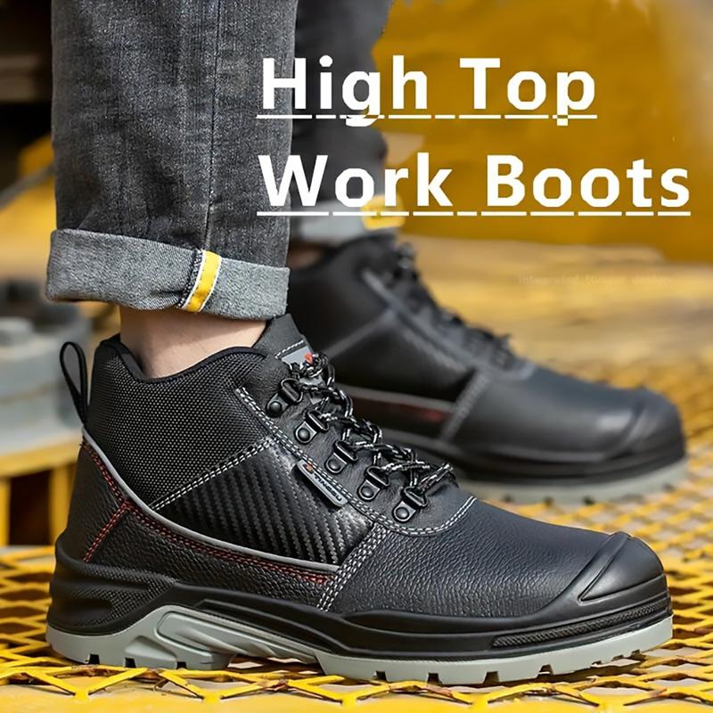 Indestructible Work Boots for Men Steel Toe Safety Boots Water resistant Mens Leather Safety Toe Shoes Mechanic Restaurant Garden Car Driver Steel Toe