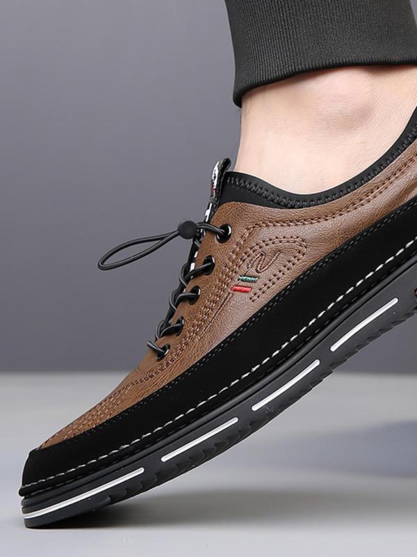 Men's 2024 Fashion Plain Lace Up Dress Shoes, Classic Pu Leather Walking Shoes for Daily Wear, Business Casual Easily Wiped Clean Soft Shoes for Men, Comfortable Footwear