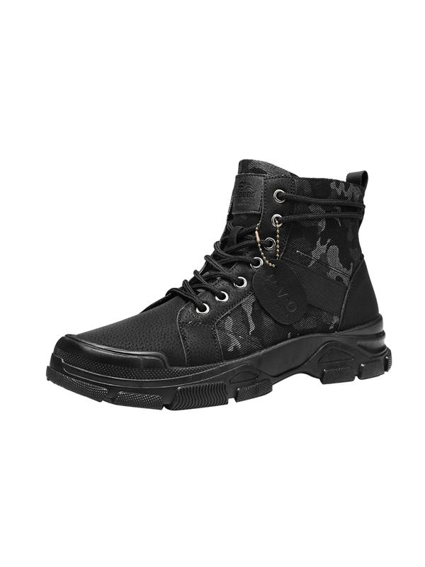 Men's 1 Pair Casual Outdoor Waterproof Snow Boots, Fashionable Patched Design Mid-calf Combat Boots, Male Solid Color High Top Sneakers for Daily Wear