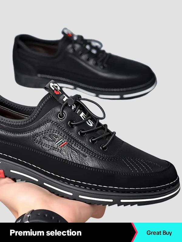 Men's 2024 Fashion Plain Lace Up Dress Shoes, Classic Pu Leather Walking Shoes for Daily Wear, Business Casual Easily Wiped Clean Soft Shoes for Men, Comfortable Footwear