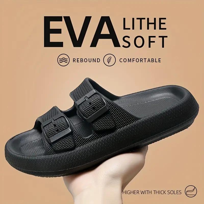 Sandals for Women and Men - Pillow Slippers - Double Buckle Adjustable Slides - EVA Flat Sandals