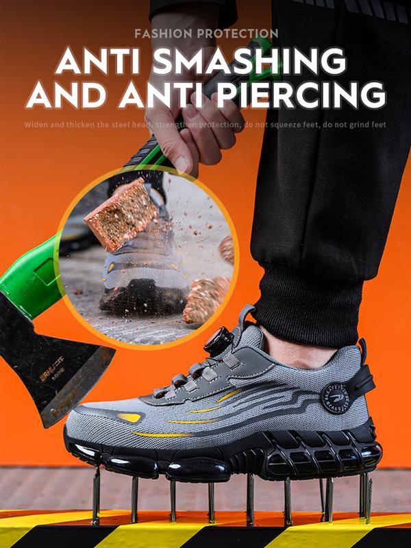 Men's Lace Up Low Top Anti Piercing & Anti Smashing Safety Shoes with Rotating Button, Contrast Mesh Work Shoes, for Outdoor Work, Footwear, Shoes for Healthcare Workers, Fall Outfits, Fall Freshness