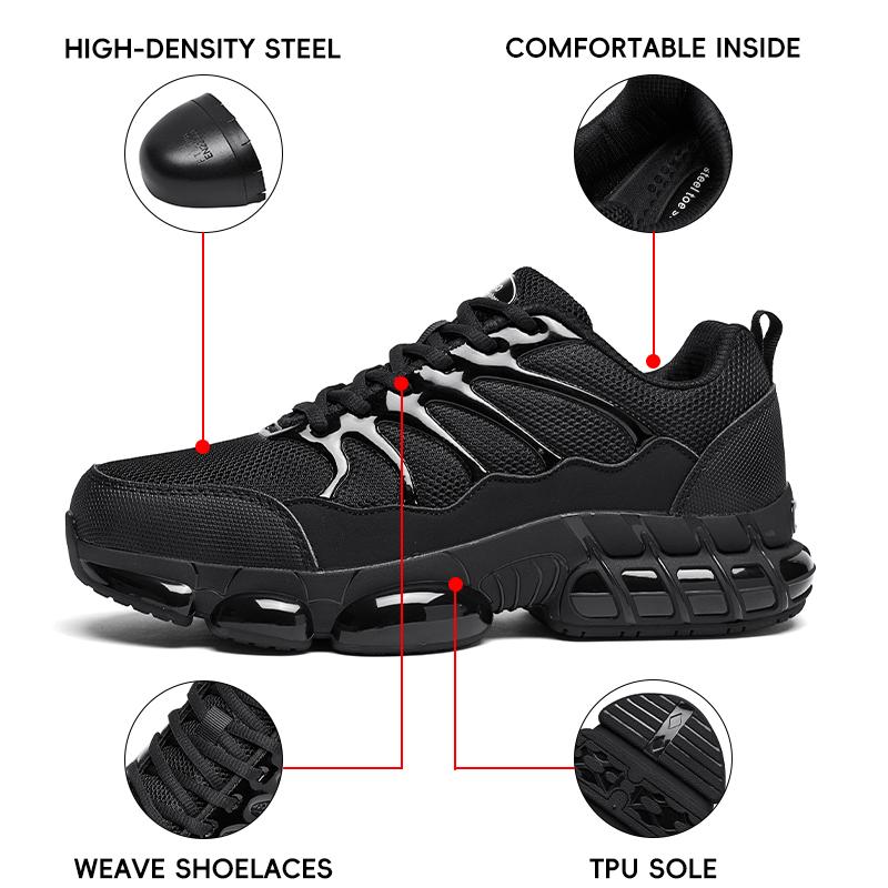 Steel toe shoes are puncture resistant, indestructible and non-slip. Suitable for construction work and outdoor travel boots. Breathable, comfortable and lightweight footwear