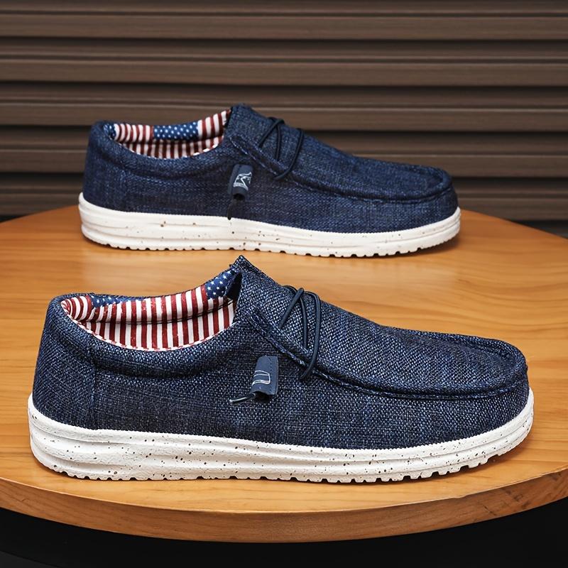 Men's Breathable Canvas Slip-On Loafers - Comfortable Casual Shoes with Striped Pattern and EVA Sole