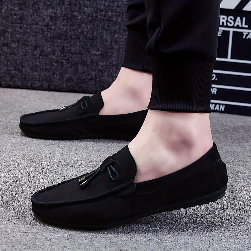 Men's Solid Color Breathable Loafers, Fashion Comfortable and Non-Slip Rubber Sole Casual Leather Shoes, Men's Footwear