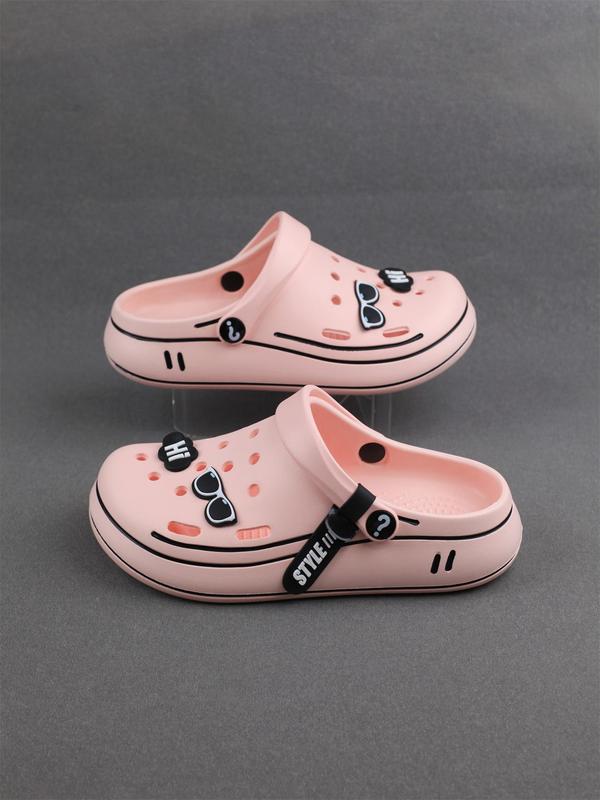 Women's Letters Print Clogs, Cartoon Sunglasses Decor Casual Soft Comfortable Clogs, Non-slip Clogs for Indoor & Outdoor Wear