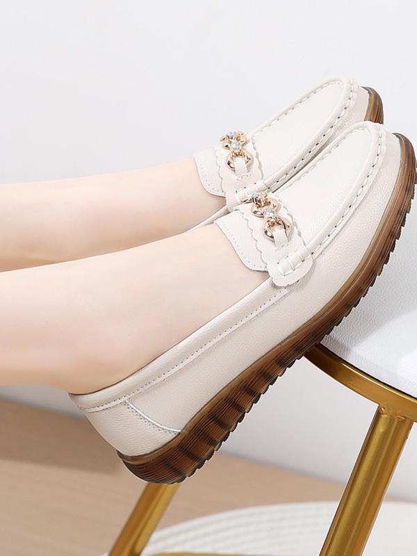 Women's Fashionable Solid Color Round Toe Slip-on Shoes, Casual Comfortable Versatile PU Leather Shoes, Summer 2024 New Trendy Walking Shoes for Daily Wear