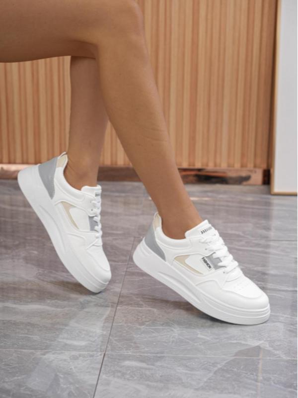 Women's Fashion Plain Lace Up Low Top Sneakers, Casual Comfortable Sports Shoes for Daily Wear, Female Round Toe Shoes for All Seasons