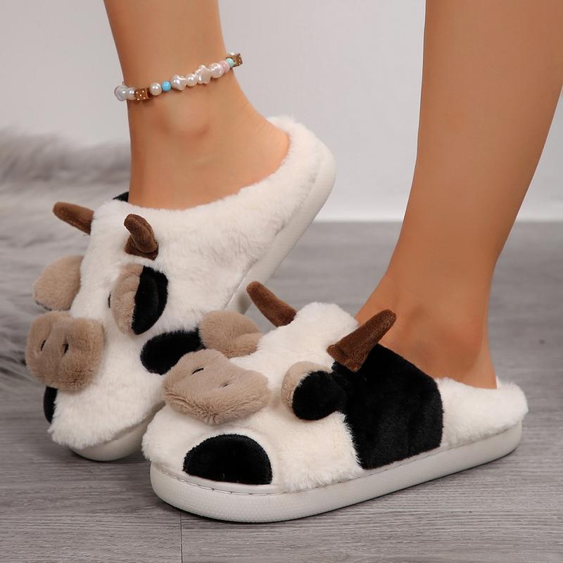 Cozy Cotton Cow Slippers for Women - Cute Animal Bedroom Shoes Winter Indoor Outdoor Slippers for Women