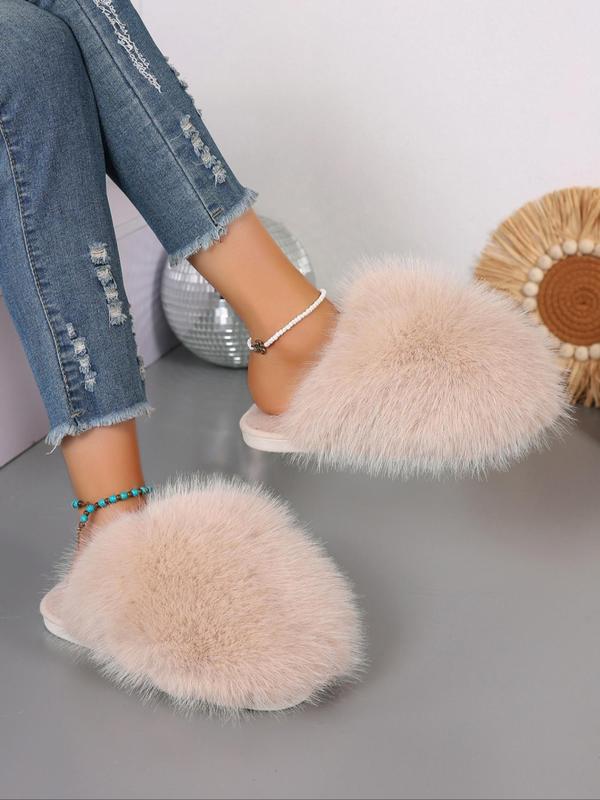 Women's Cute Plain Color Fluffy Plush Slippers, Casual Soft Comfortable Home Slippers, Warm Slippers for Indoor & Outdoor Use for Fall & Winter