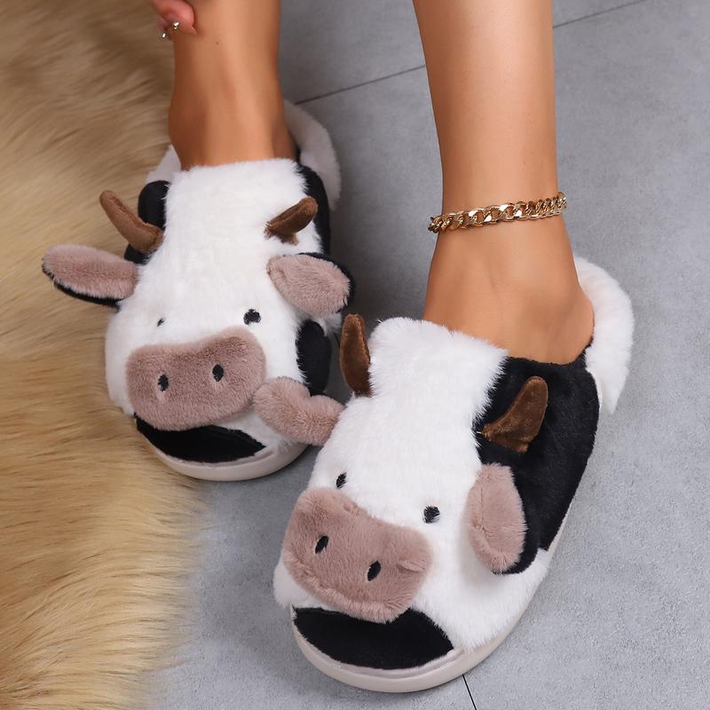 Cozy and Soft Cartoon Cow Plush Slippers - Warm and Comfortable Cotton Home Slippers for Ultimate Relaxation! Footwear Walking Shoes