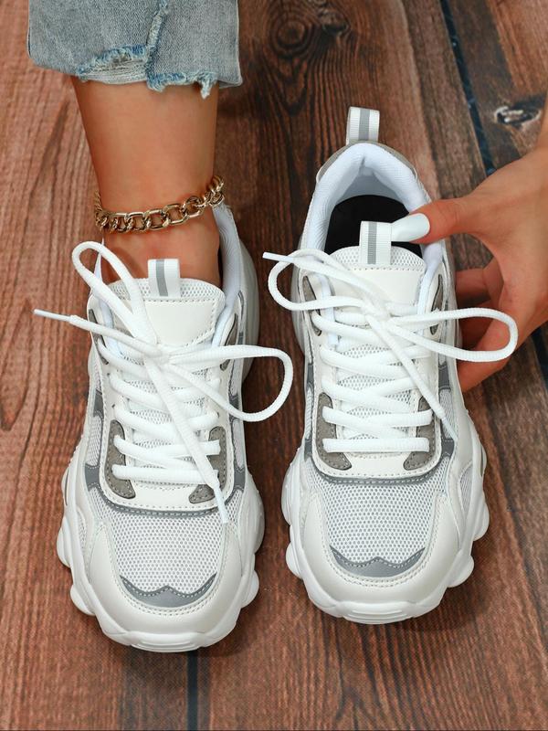 Women's Fashionable Random Pattern Lace Up Low Top Sneakers, Casual Comfortable Breathable Sports Running Shoes, Female All-match Round Toe Chunky Sneakers for Daily Wear