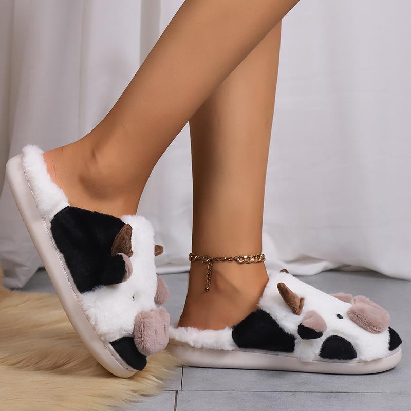 Cozy and Soft Cartoon Cow Plush Slippers - Warm and Comfortable Cotton Home Slippers for Ultimate Relaxation! Footwear Walking Shoes