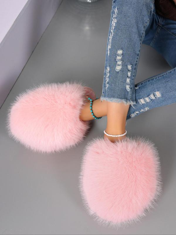 Women's Cute Plain Color Fluffy Plush Slippers, Casual Soft Comfortable Home Slippers, Warm Slippers for Indoor & Outdoor Use for Fall & Winter