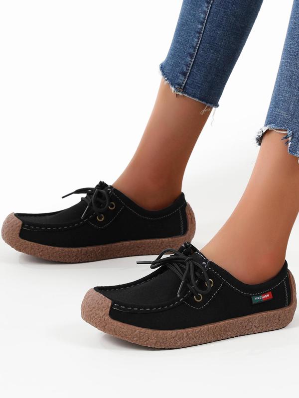 Fashion Plain Lace up Front Flat Shoes As Lovers Day Gift for School, Casual Comfortable Solid Color Loafers Shoes for Girlfriend for Women & Girls, All Match Shoes for Daily Footwear