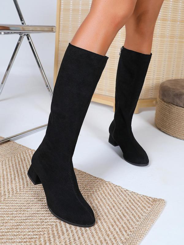 Women's Solid Color Fashionable Boots, Minimalist Versatile Thick Heel Boots for Daily Wear, Breathable and Elegant Boots for Women & Girls