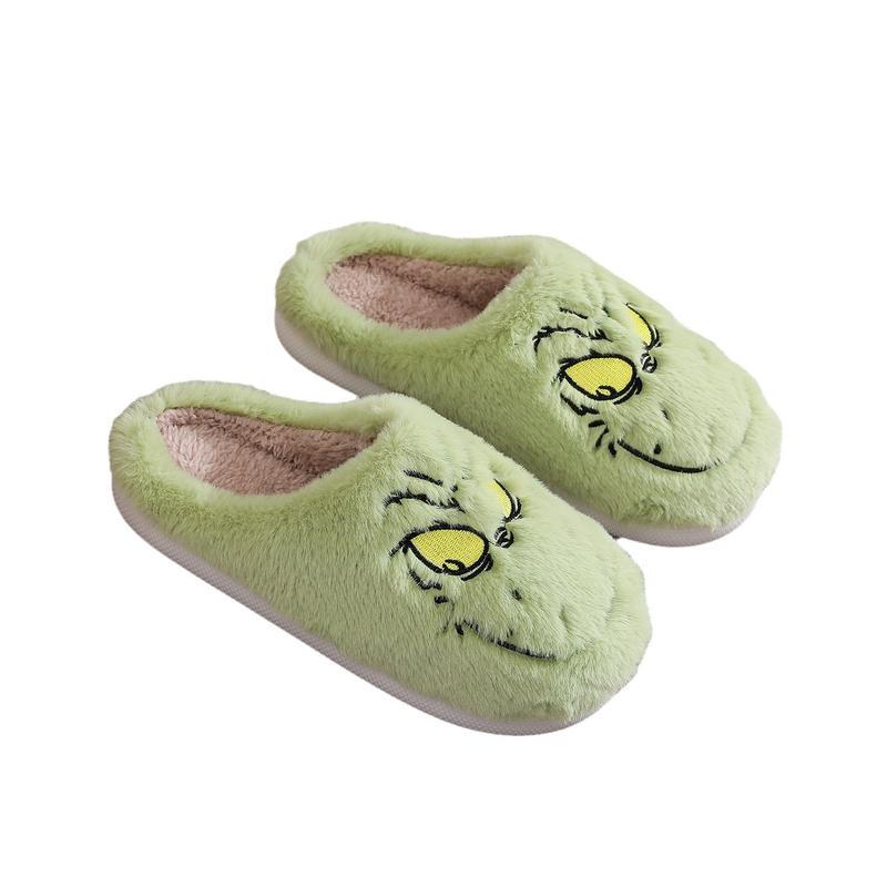 Unisex Cute Green Monster Design Soft Plush  Casual Comfortable Home Slipers Shoes For Fall Winter,Christmas Indoor or Outdoor winter slipper warm slipper   Boy Flipflop