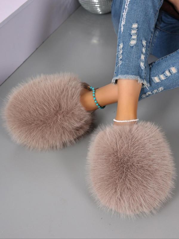 Women's Cute Plain Color Fluffy Plush Slippers, Casual Soft Comfortable Home Slippers, Warm Slippers for Indoor & Outdoor Use for Fall & Winter