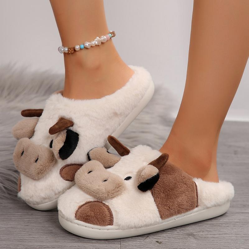 Cozy Cotton Cow Slippers for Women - Cute Animal Bedroom Shoes Winter Indoor Outdoor Slippers for Women