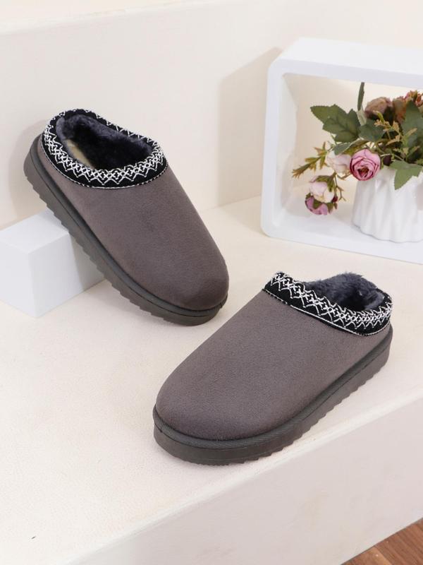 Women's Solid Color Embroidered Design Plush Snow Boots, Casual Comfortable Home Slippers, Warm Slippers for Indoor & Outdoor Use for Fall & Winter