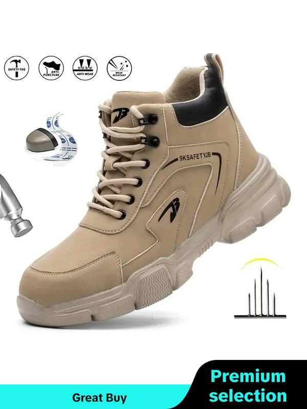 Men's Casual Lace Up High Top Safety Shoes, Lightweight Breathable Fall Outdoor Work Shoes, Comfortable Non-slip Anti-smashing Shoes for Daily & Back To School, Fall Outfits, Earthtone Fall Freshness,  Round Toe Boots