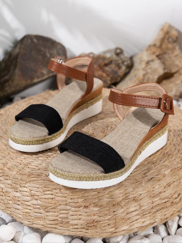 Women's Fashionable Plain Color Buckle Decorated Wedge Sandals, 1 Pair Casual Boho Sandals, Summer 2024 Lightweight Non-slip Espadrilles Shoes for Beach Vacation